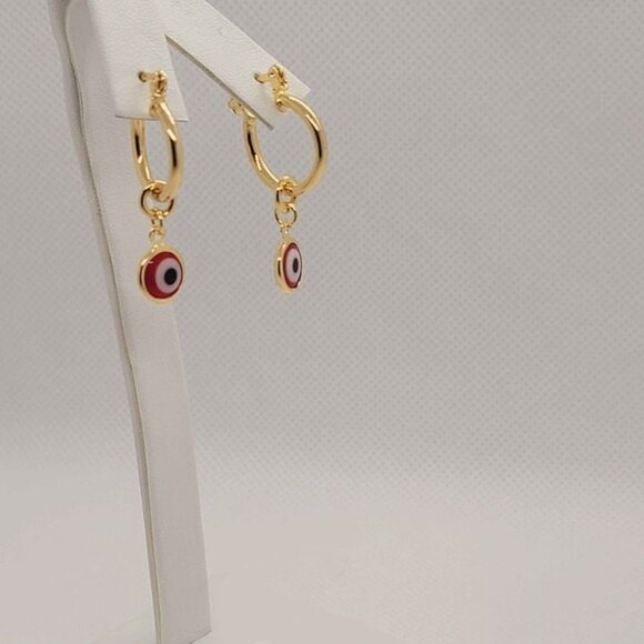 Brand New Brazilian 18k Gold Filled Red Evil Eye Earrings - Picture 1 of 4